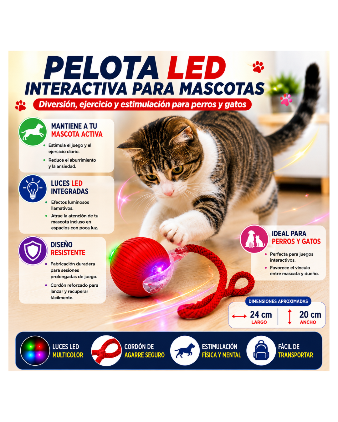 Pelota Interactiva Led Para Mascotas