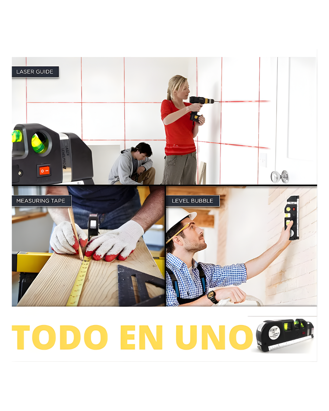 Nivelador Láser 3 en 1 con Cinta Métrica de 2.5 m