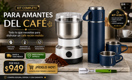 kit Molino de Café + Termo + Vasos + Cepillo