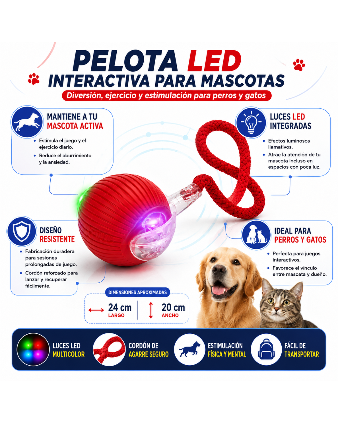 Pelota Interactiva Led Para Mascotas
